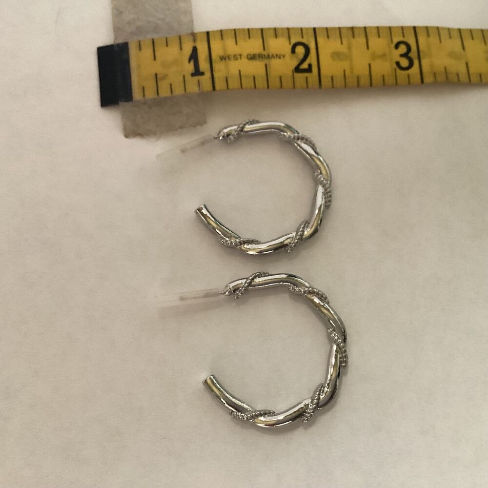 4156 NWOP 1 1/4" Silvertone Rope Wire Wrapped Hoop Earrings